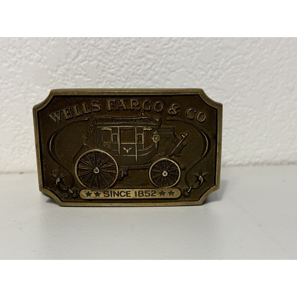 Vintage Wells Fargo & Co‎ Stagecoach 1973 Belt Buckle And Leather Belt Numbered